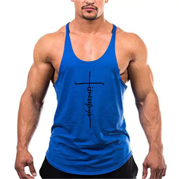 Brand Gym Stringer Tank Top for Men, ideal for bodybuilding, featuring lightweight, breathable fabric and a stylish design for optimal comfort and performance during workouts.