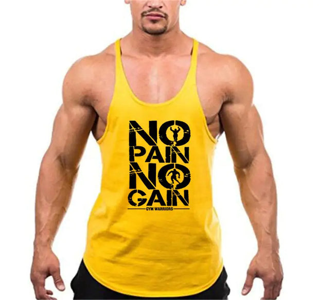 Brand Gym Stringer Tank Top for Men, ideal for bodybuilding, featuring lightweight, breathable fabric and a stylish design for optimal comfort and performance during workouts.