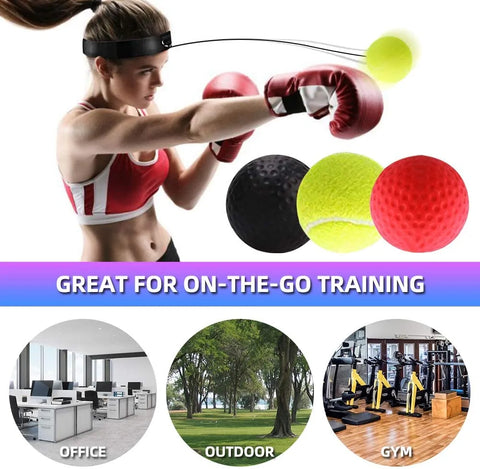 Boxing Reflex Speed Punch Ball with adjustable headband, designed for improving hand-eye coordination, reflexes, and agility during boxing training.