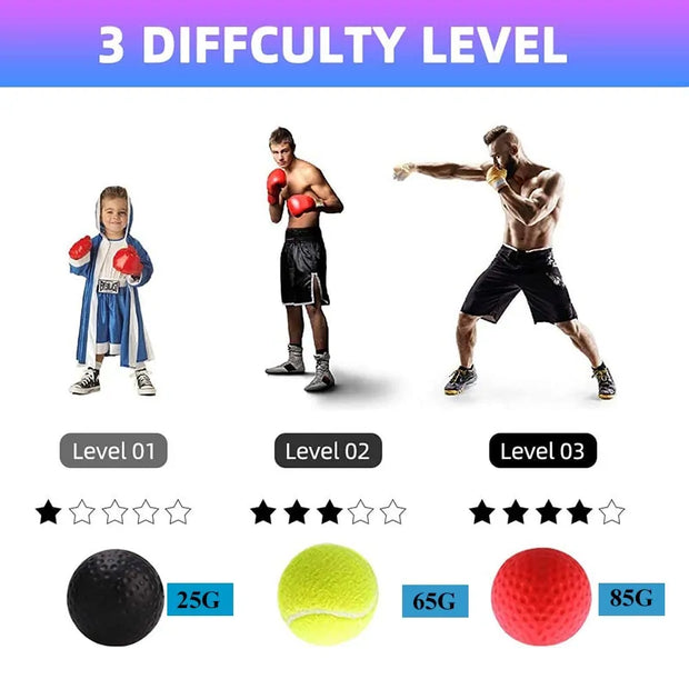 Boxing Reflex Speed Punch Ball with adjustable headband, designed for improving hand-eye coordination, reflexes, and agility during boxing training.