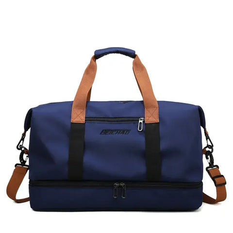 Travel Gym Bag with spacious compartments, durable construction, and adjustable straps, perfect for organizing and carrying fitness gear and essentials on the go.