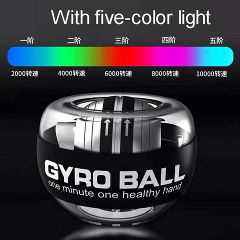 LED Powerball Gyroscopic Wrist Training Ball with built-in lights, designed to improve wrist strength, coordination, and dexterity through dynamic resistance.