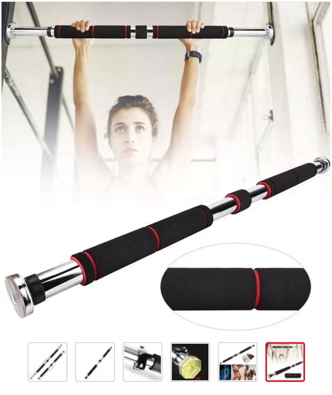 Adjustable Home Pull Up Bar with secure mounting brackets, designed for upper body strength training, suitable for doorways of various widths, and easy installation.