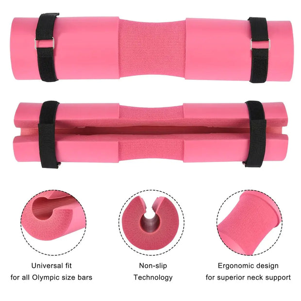 Fitness Weightlifting Barbell Pad with high-density foam padding and secure Velcro straps, designed to provide shoulder and neck support during squats and weightlifting exercises.