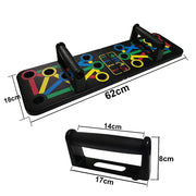 14 in 1 Push-Up Training Board with color-coded positions for varied muscle targeting and ergonomic handles for a versatile and effective upper body workout.