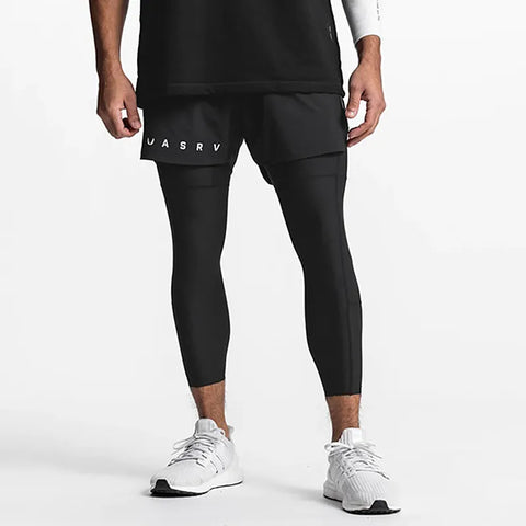 Men's Gym Running Compression 2-in-1 Shorts with built-in compression layer and outer layer, providing support, comfort, and flexibility for running and workouts.