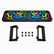 14 in 1 Push-Up Training Board with color-coded positions for varied muscle targeting and ergonomic handles for a versatile and effective upper body workout.