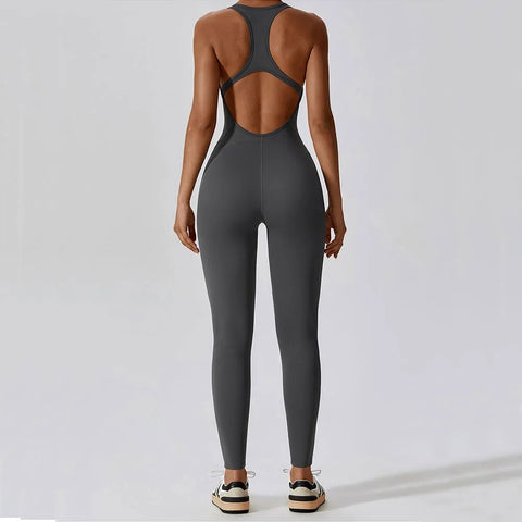 Fitness Workout Push-Up Jumpsuit made from breathable, stretchy fabric, featuring a built-in push-up bra for support and a stylish design for comfort and performance during workouts.