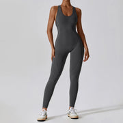 Fitness Workout Push-Up Jumpsuit made from breathable, stretchy fabric, featuring a built-in push-up bra for support and a stylish design for comfort and performance during workouts.