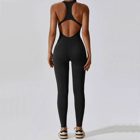 Fitness Workout Push-Up Jumpsuit made from breathable, stretchy fabric, featuring a built-in push-up bra for support and a stylish design for comfort and performance during workouts.