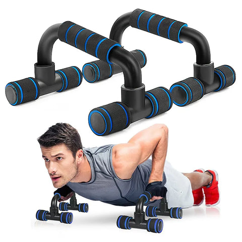 Push Up Bars with ergonomic handles and non-slip base, designed to enhance upper body workouts by providing stability and reducing wrist strain during push-ups.