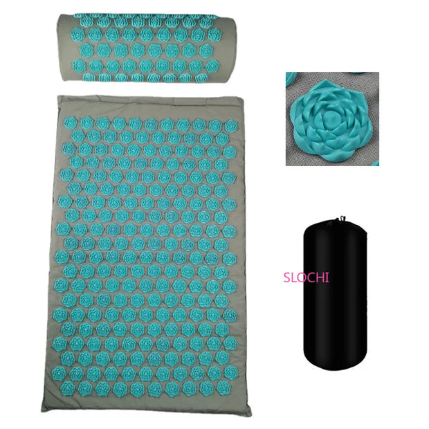 Acupressure Stress Relief Yoga Mat with precision-engineered acupressure points, designed to enhance relaxation, reduce stress, and improve overall well-being during yoga practice.