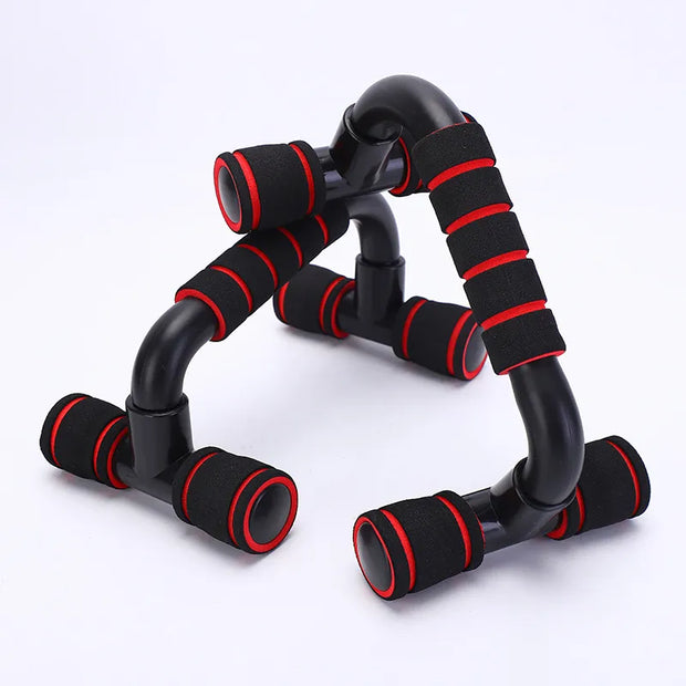 Push Up Bars with ergonomic handles and non-slip base, designed to enhance upper body workouts by providing stability and reducing wrist strain during push-ups.