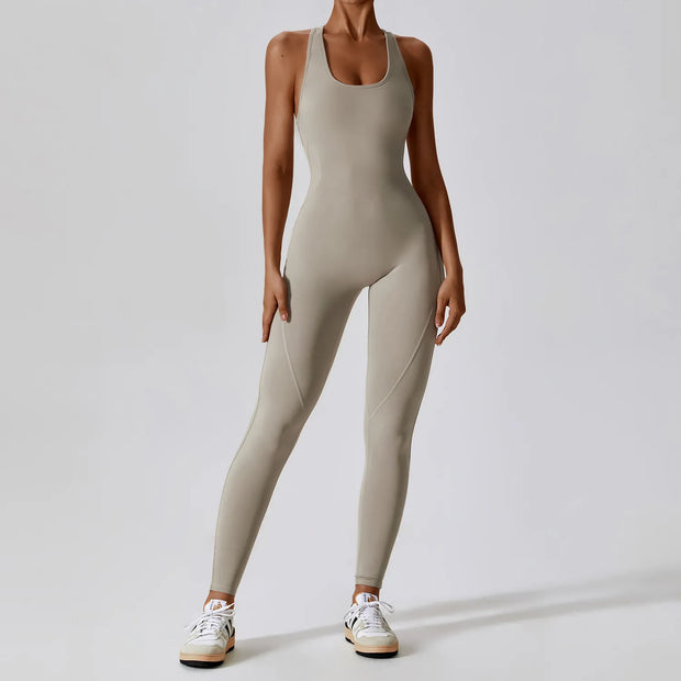 Fitness Workout Push-Up Jumpsuit made from breathable, stretchy fabric, featuring a built-in push-up bra for support and a stylish design for comfort and performance during workouts.