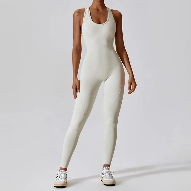 Fitness Workout Push-Up Jumpsuit made from breathable, stretchy fabric, featuring a built-in push-up bra for support and a stylish design for comfort and performance during workouts.