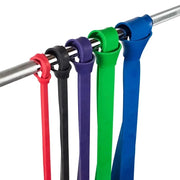 Elastic Training Resistance Bands with varying resistance levels, ideal for strength training, stretching, and physical therapy, offering portability and versatility for workouts.