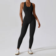 Fitness Workout Push-Up Jumpsuit made from breathable, stretchy fabric, featuring a built-in push-up bra for support and a stylish design for comfort and performance during workouts.