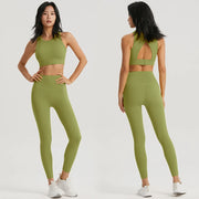 Women Sportswear Yoga Set including a top and leggings, made from breathable, stretchy fabric for maximum comfort and flexibility during yoga and fitness sessions.