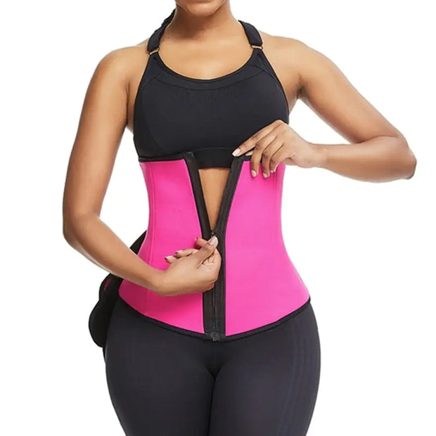 Slimming Fitness Belt with adjustable straps, designed to provide waist support, enhance sweat production, and aid in trimming and toning the abdominal area during workouts.