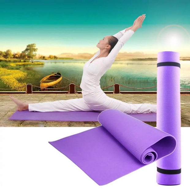 Non-slip Padded Fitness Yoga Mat with extra cushioning, providing stability and comfort during yoga and fitness exercises, ideal for all practice levels.