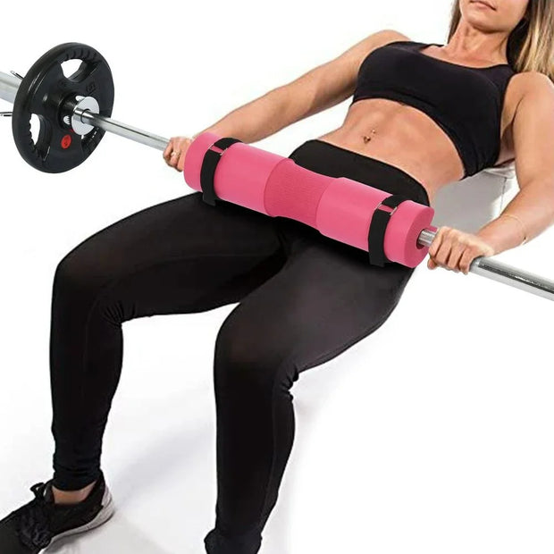 Fitness Weightlifting Barbell Pad with high-density foam padding and secure Velcro straps, designed to provide shoulder and neck support during squats and weightlifting exercises.