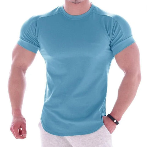 Gym T-Shirt for Men made from breathable, moisture-wicking fabric, featuring a comfortable and flexible fit, perfect for intense workouts and athletic activities.