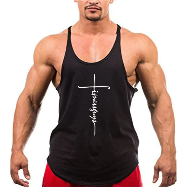 Brand Gym Stringer Tank Top for Men, ideal for bodybuilding, featuring lightweight, breathable fabric and a stylish design for optimal comfort and performance during workouts.