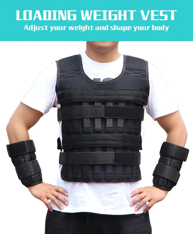 Adjustable 30KG Exercise Weight Vest for Fitness Training, featuring secure straps and durable materials, ideal for enhancing strength and endurance during workouts.