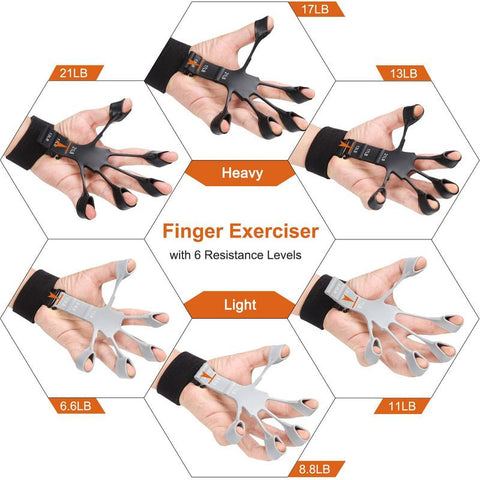 Silicone Gripster Finger Strengthener with adjustable resistance, designed to improve grip strength and finger dexterity, perfect for athletes and rehabilitation exercises.