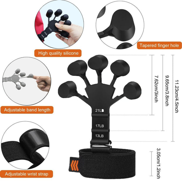 Finger Exerciser with adjustable resistance levels, designed to strengthen fingers, hands, and forearms, ideal for rehabilitation, musicians, and improving grip strength.